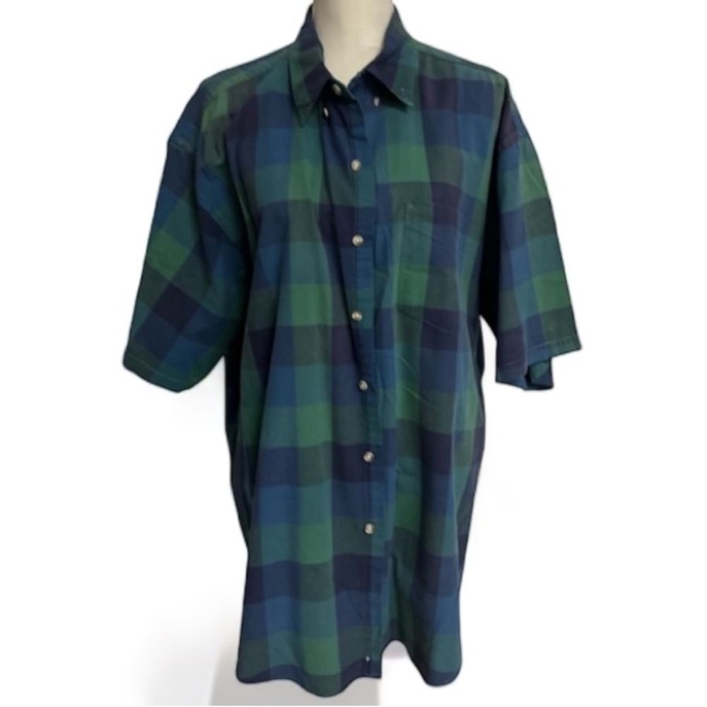 Geoffrey Beene Mens Short Sleeve Plaid Button Down Shirt With Collar Size XL EUC